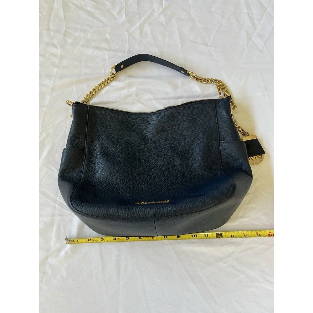 Michael Kors Nolita Medium Pebbled Leather Shoulder Bag In Midnight Blue New